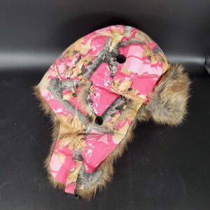 Coast to Coast Outfitters Pink Camo Ear Flap Trapper Hat Faux Fur OSFM